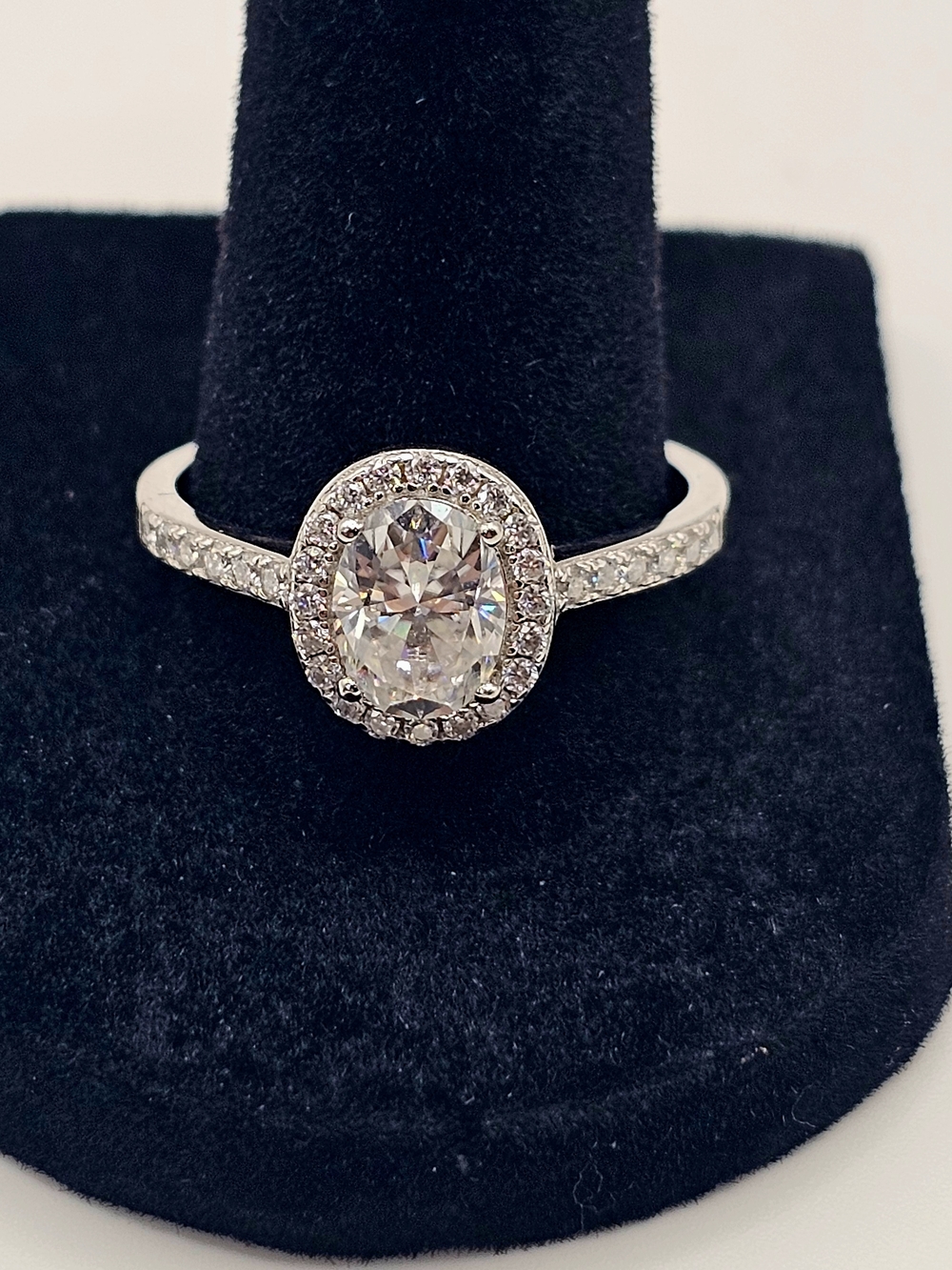 Classic Silver Halo Oval Moissanite Engagement Ring S925